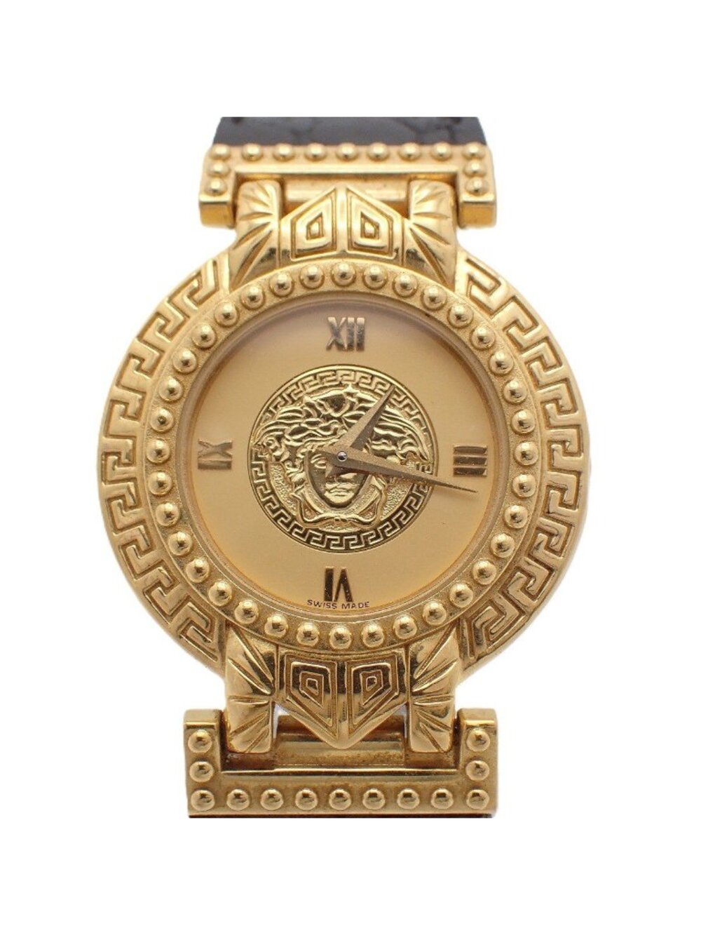 Versace Medusa 30 Case Quartz Watch Gold Leather Strap